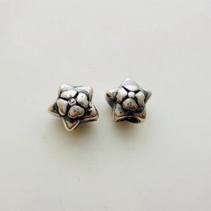 2Pcs Sterling Silver Hollow Star Beads / 10x10mm / Hole 3.5mm