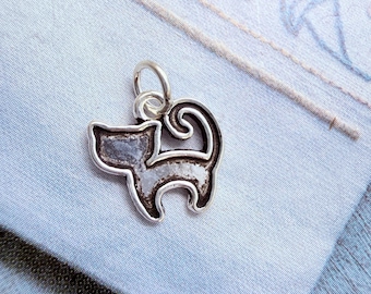 Sterling Silver Cat Charm  , 10mm, 1 piece