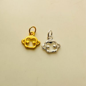 3 pcs, Solid Sterling Silver Monkey Charm / 9x10mm