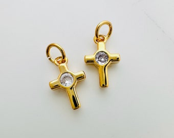 2 pcs, cubic cross charms , gold plated  (10x8mm)