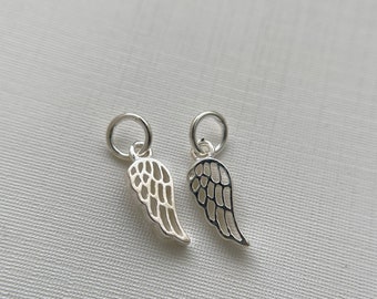 2Pcs Sterling Silver Wing Charms / 9x4mm