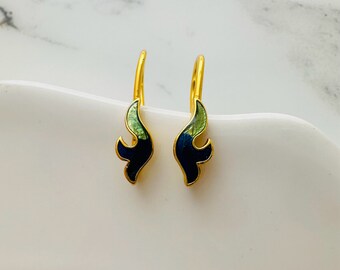 Sterling Silver Gold Leaf Earwires Findings / 18x4mm / 1 pair / Loop 1mm