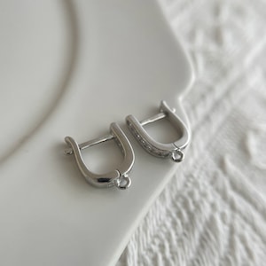 Solid Sterling Silver Cubic U Shaped Hoop Earrings With Loop /  Hoops Findings /  14 x 10mm