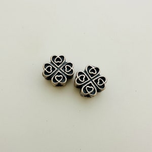 2Pcs Sterling Silver Heart Flower Beads / 7x7mm / Hole 1mm / Thickness 3mm