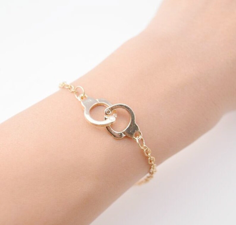 Gold Handcuff Charm Bracelet Partners in Crime Bff Bracelet Etsy