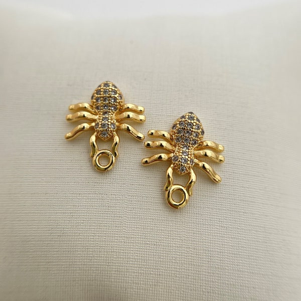 set of 2 , 9k gold filled , delicate spider charm (15x13mm)