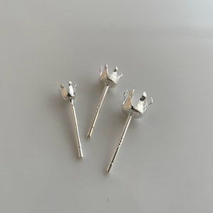 1 pair solid sterling silver claw earring setting / post earrings findings / studs earring supplies / 3mm / 4mm / 5mm / 6mm