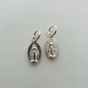 2 Pc, Solid Sterling Silver Virgin Mary Charms / 10x6mm