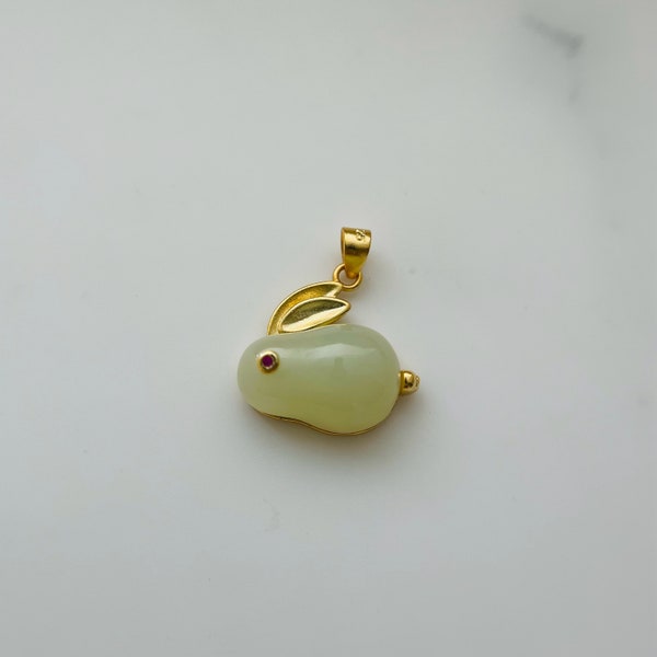 1pc -  Sterling Silver Gold Jade Rabbit Charm (14*16mm)