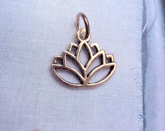 Tiny Sterling Silver Lotus Charm  , 10mm, 1 piece