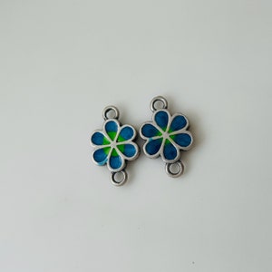 2 Pcs Solid Sterling Silver Enamel Flower Links Connectors /  15x8mm