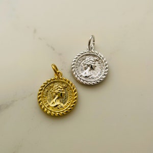 1 Pcs, Solid Sterling Silver Coin Charm / 13x13mm