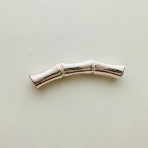 1 Pcs, Solid Sterling Silver Bamboo Curved Tube Bead / 33x6mm / Hole 4mm