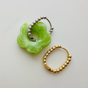 Dotted Ball Huggies Earrings / 21x16mm / Gold or Silver Plated