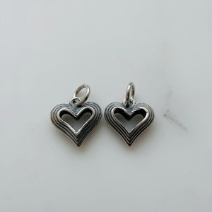 2Pcs Solid Sterling Silver Heart Charms / 11x12mm