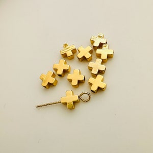 10 of cross beads / gold plated / 6x6mm / hole 1mm