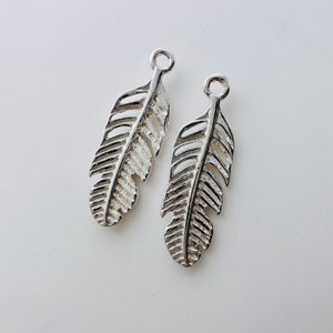 2 or 6 Pcs, Solid Sterling Silver Feather Charm / 18x6mm