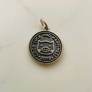 Solid Sterling Silver Pig Coin Charm / 15x15mm