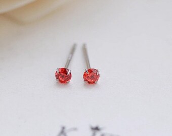 sterling silver orange carnelian studs, 3mm delicate minimal earring, simple, everyday,git for her