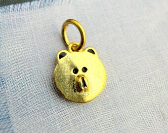 TINY 7mm, Sterling Silver Gold Bear Charm, 1 piece