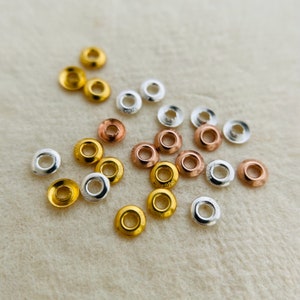 10 of sterling silver Bead Cores / Bead Grommets / Grommet Eyelet Bead / 3mm / hole 1mm