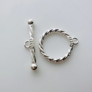 solid sterling silver twisted toggle clasp (ring 9mm /11mm/14mm) , 1 set