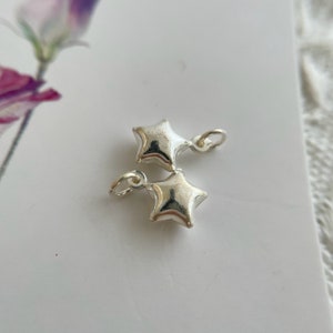 2 of Solid Sterling Silver Hollow Star Charms / 8mm