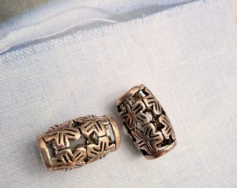 Sterling Silver Beads, 10x6mm,hole 4mm, 2 pieces