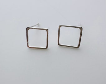 Massiv Sterling Silber Quadrat Ohrringe Zubehör / 10mm / 1 Paar