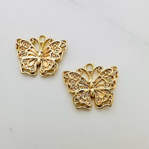 2 pcs, butterfly charms , gold plated  (14x16mm)