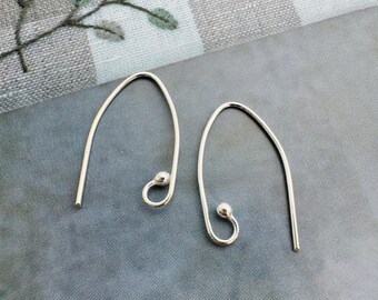 10pcs, solid sterling silver earwires findings,20mm,thick 0.7mm