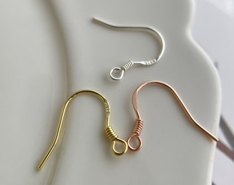 1 pair solid sterling silver hook earring earwires / ear wires hooks findings / earring supplies / jewelry supply / 12mm / thickness 0.6mm