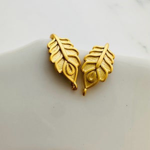 Sterling Silver Gold Peacock Feather Earwires Findings / 18mm / 1 pair