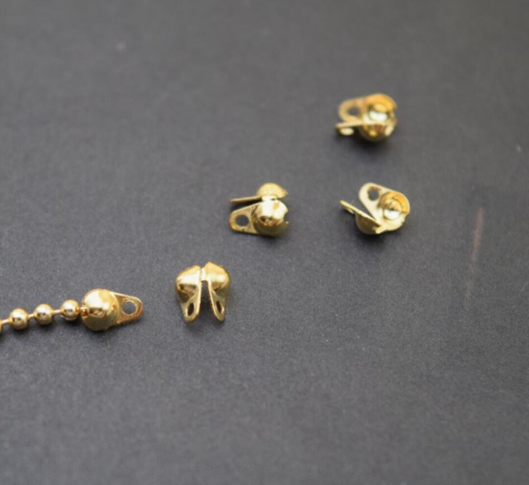 50 of Gold Filled 1.5mm Ball Chain End Cap Fold Over Crimp Bead Knot