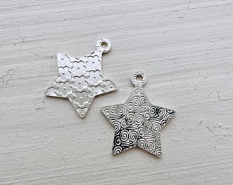 2 or 6 Pcs, Solid Sterling Silver Star Charm / 14x12mm