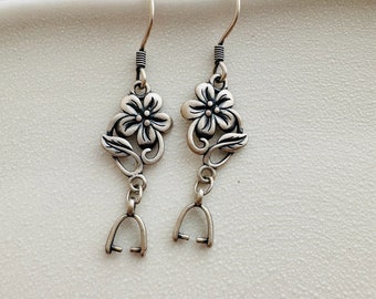 solid sterling silver floral earwires findings / 40x10mm / Pinch Bail 4x4mm / 1 pair