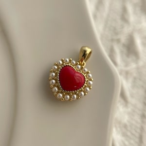 1 of Gold Over Sterling Silver Red Coral Heart Charm / 13x13mm