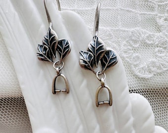 sterling silver leaf earwires , earrings making, 1 pair, 29mm ,  pinch bail 4x4mm