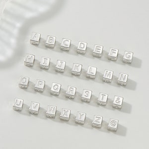 1 pieza de cuentas de bloque de cubo con letras del alfabeto iniciales de plata esterlina maciza / 4,5 mm / agujero de 2 mm
