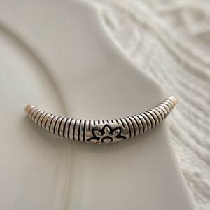 1 of 925 Sterling Silver Flower Curved Tube Bead /  40x6mm / hole 1.5mm