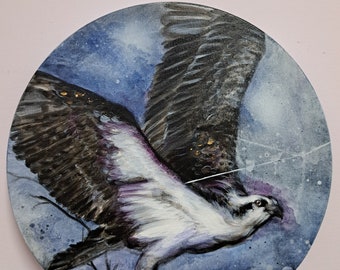 Balbuzard pêcheur acrylique sur toile ronde 14 " de diamètre