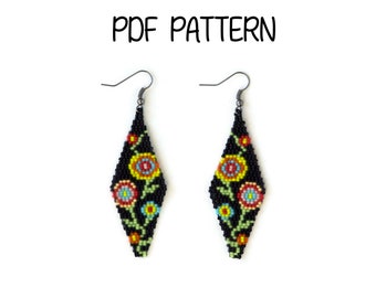 Flower Earrings PDF pattern - Brick stitch earrings - Seed bead earrings - Digital download - Botanical earrings
