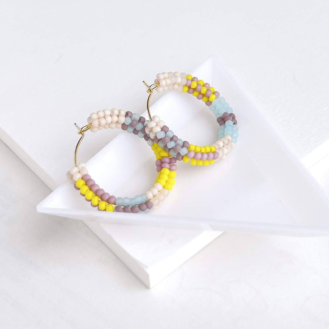 14k Gold Seed Bead Hoops - Minimalist Hand Made Jewelry - Colorful ...