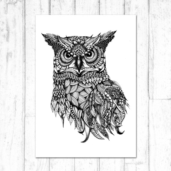 Zentangle Owl Art Print Animal Mandala Illustration A4 - Etsy Zentangle Owl Art Print Animal Mandala Illustration A4 - Etsy