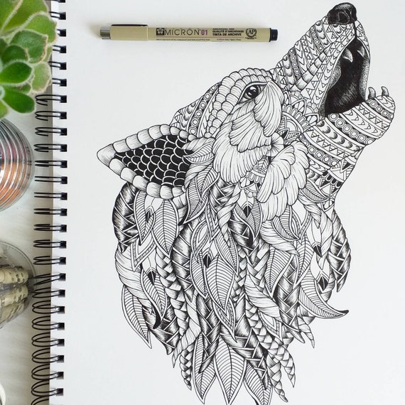 Zentangle Wolf Art Print Animal Mandala Illustration - Etsy Zentangle Wolf Art Print Animal Mandala Illustration - Etsy