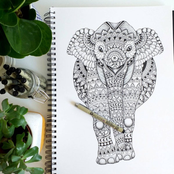 Zentangle Elephant Etsy