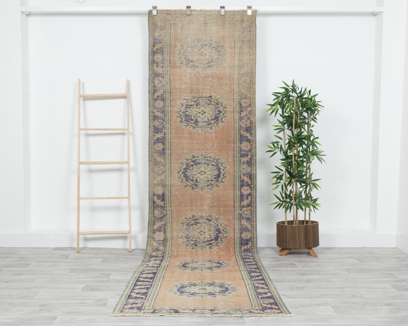 Handmade Turkish Oushak Runner Rug 3x11 , Vintage Scandinavian Carpet