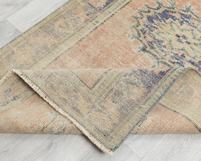 Handgefertigter Türkischer Oushak Teppichläufer 100x300, Vintage Skandinavischer Teppich Bild 7
