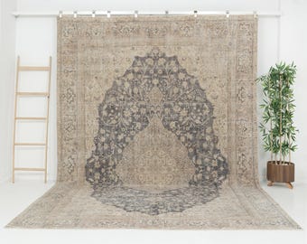 Neutral Oushak Rug - Large Vintage rug  9x12- Turkish Rug  9x12 - Area rug 9x12 - Faded  rug - Handmade rug