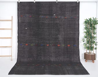 7x0 Kilim Rug, Area Handmade Kilim Rug, Turkish Vintage Kilim, Goat Hair Brown Rug, Rug Kilim, Living Room Rug, One of a Kind Rug